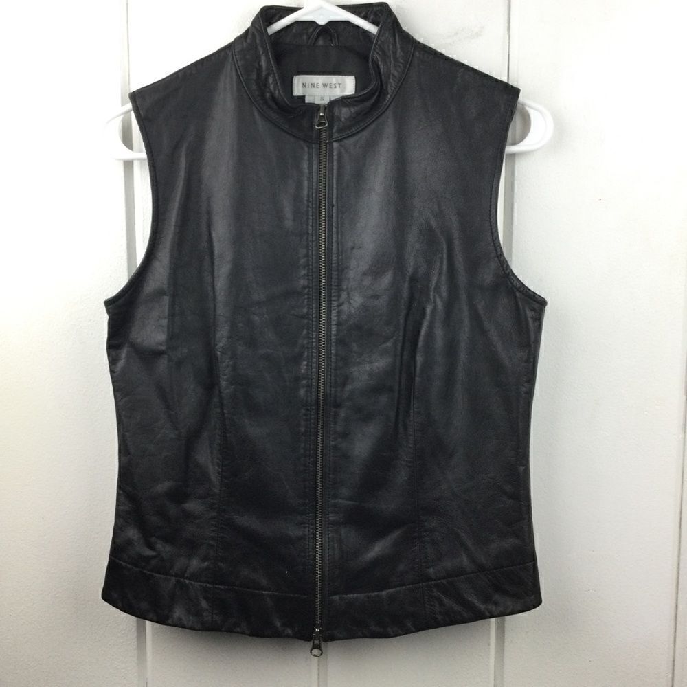 Nine West Black‎ Leather Zip-Front Biker Vest. Size - Small